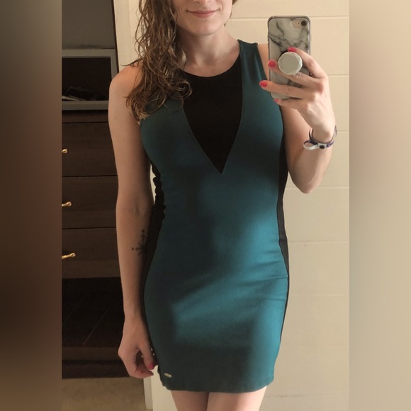 Guess Mini Dress Turquoise and Black Zip Up Size XS - Picture 7 of 8